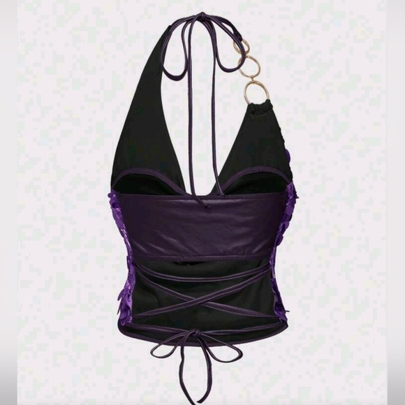 ROMWE Vintage Y2K Sequin Halter Crop Top And Low Waist Mini Skirt 2-Piece Set - Picture 4 of 7